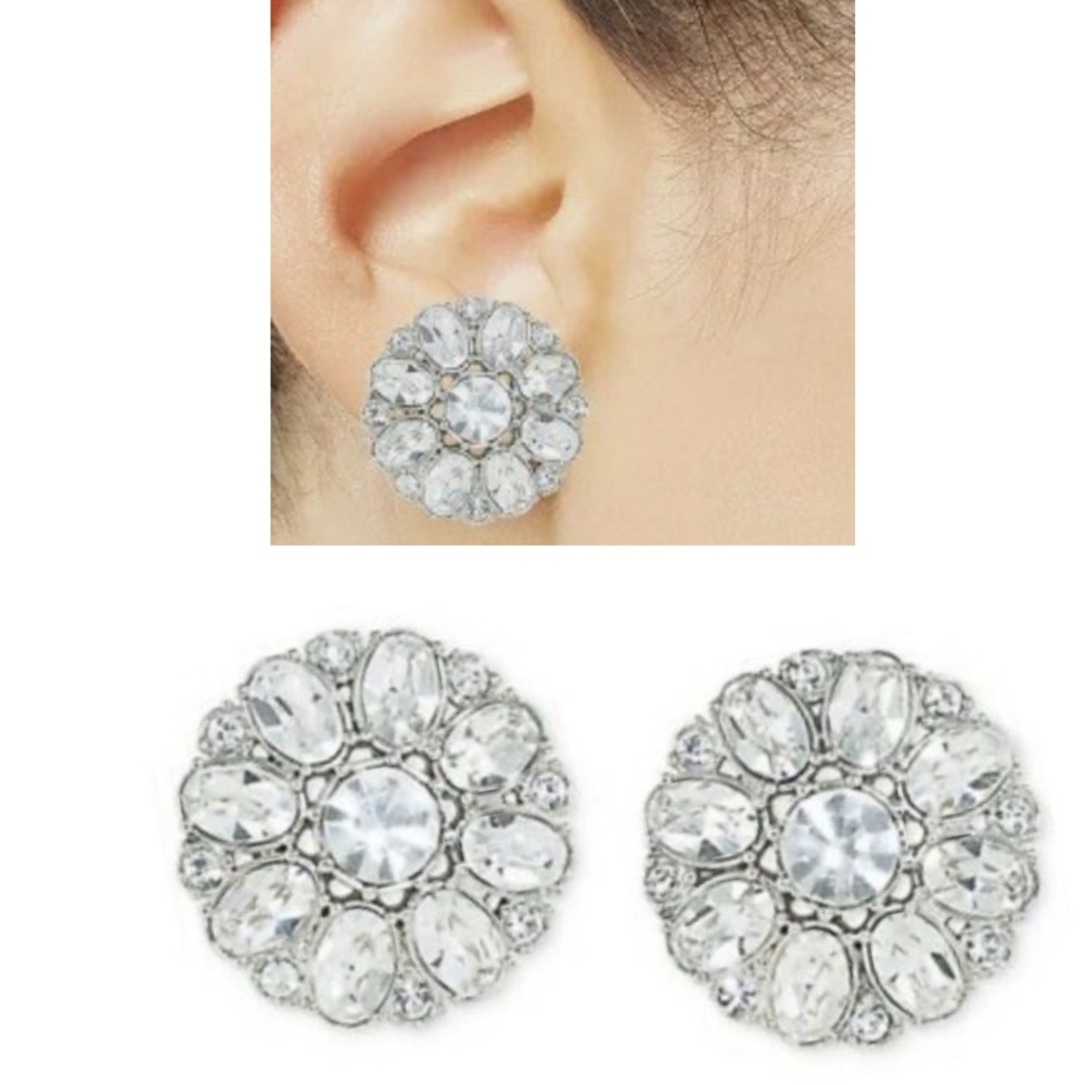 Carolee Silver Floral Crystal Earrings